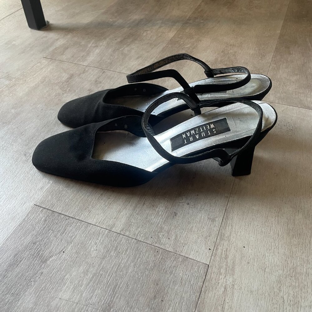 90s Stuart Weitzman Black Satin Round Toe D'Orsay Courtier Heels